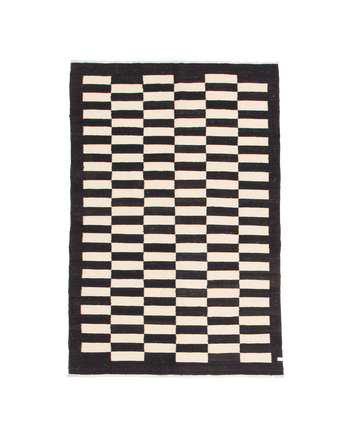 turkish checkered kilim in black & creme | #008 | 4'1" x 5'10"