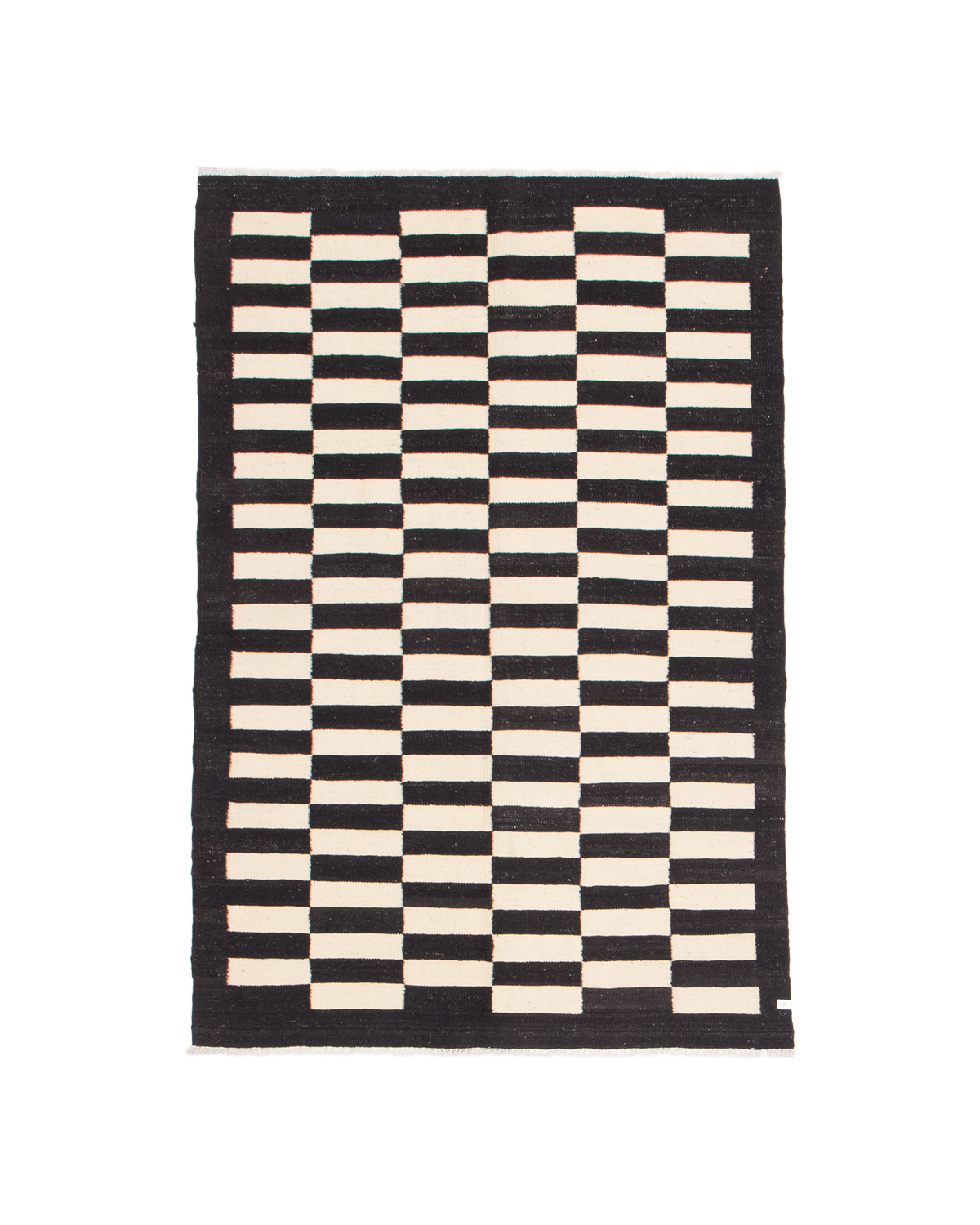 turkish checkered kilim in black & creme | #008 | 4'1" x 5'10"